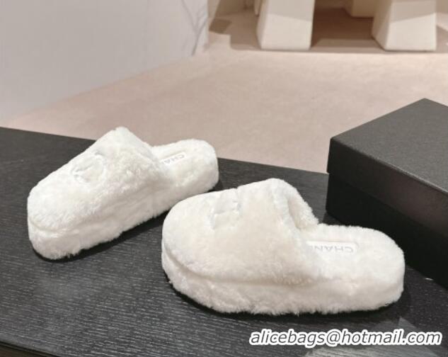 Good Quality Chanel Wool Platform Mules White 817016