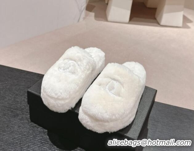 Good Quality Chanel Wool Platform Mules White 817016