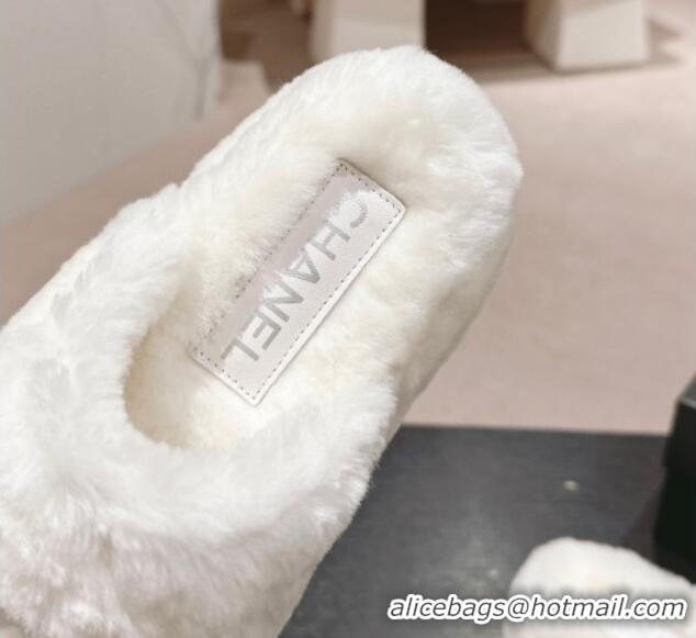 Good Quality Chanel Wool Platform Mules White 817016