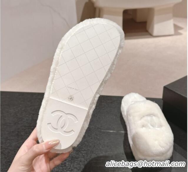 Good Quality Chanel Wool Platform Mules White 817016