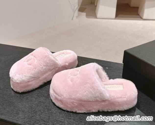 Purchase Chanel Wool Platform Mules Light Pink 817017