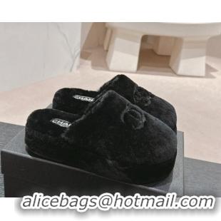 Durable Chanel Wool Platform Mules Black 817019