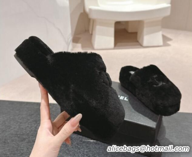 Durable Chanel Wool Platform Mules Black 817019