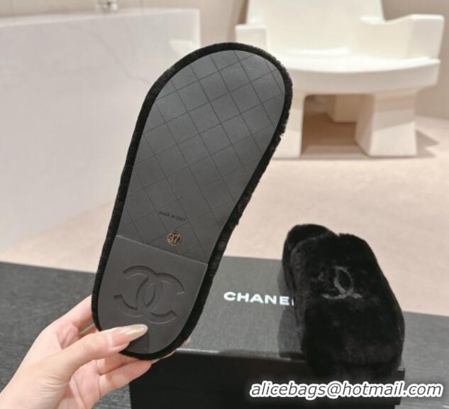 Durable Chanel Wool Platform Mules Black 817019