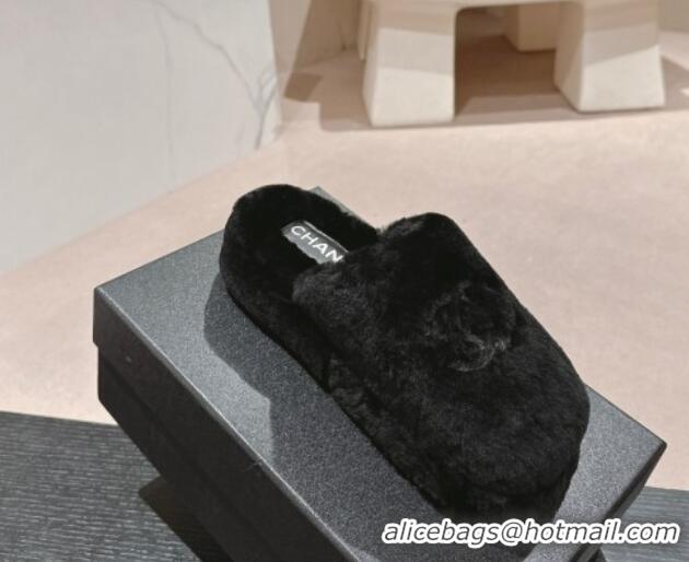 Durable Chanel Wool Platform Mules Black 817019