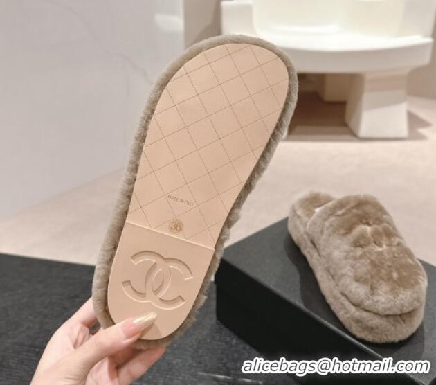 Grade Quality Chanel Wool Platform Mules Grey 817018