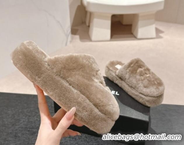 Grade Quality Chanel Wool Platform Mules Grey 817018