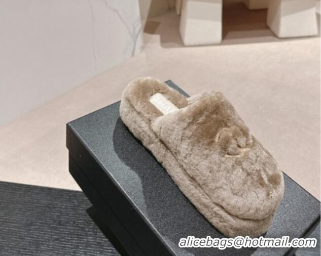 Grade Quality Chanel Wool Platform Mules Grey 817018