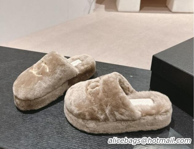 Grade Quality Chanel Wool Platform Mules Grey 817018