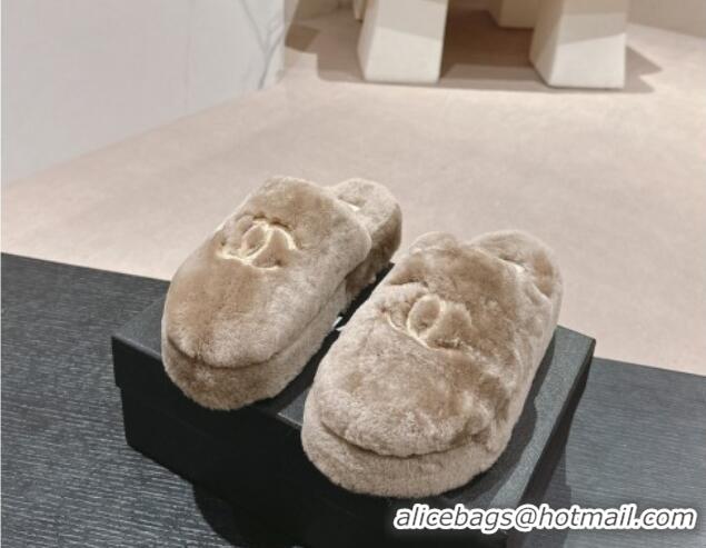 Grade Quality Chanel Wool Platform Mules Grey 817018