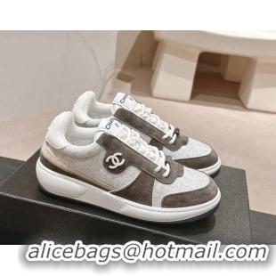 Luxurious Chanel Wool Fabric and Suede Sneakers Grey 817021