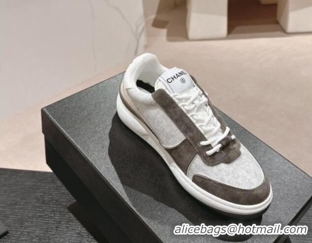 Luxurious Chanel Wool Fabric and Suede Sneakers Grey 817021