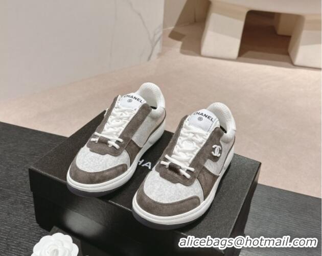 Luxurious Chanel Wool Fabric and Suede Sneakers Grey 817021