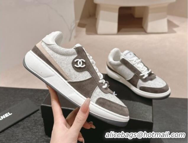 Luxurious Chanel Wool Fabric and Suede Sneakers Grey 817021