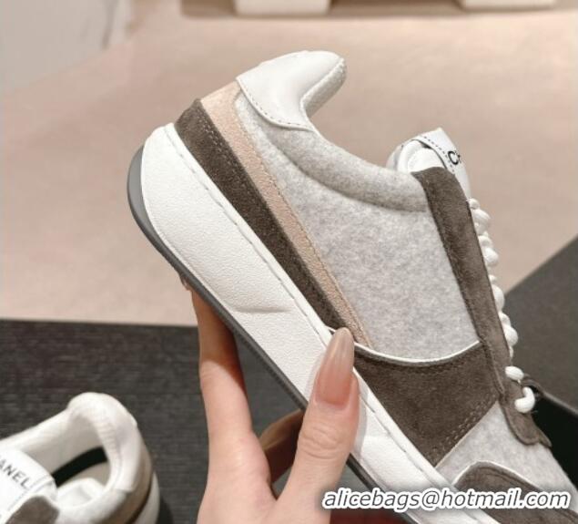 Luxurious Chanel Wool Fabric and Suede Sneakers Grey 817021