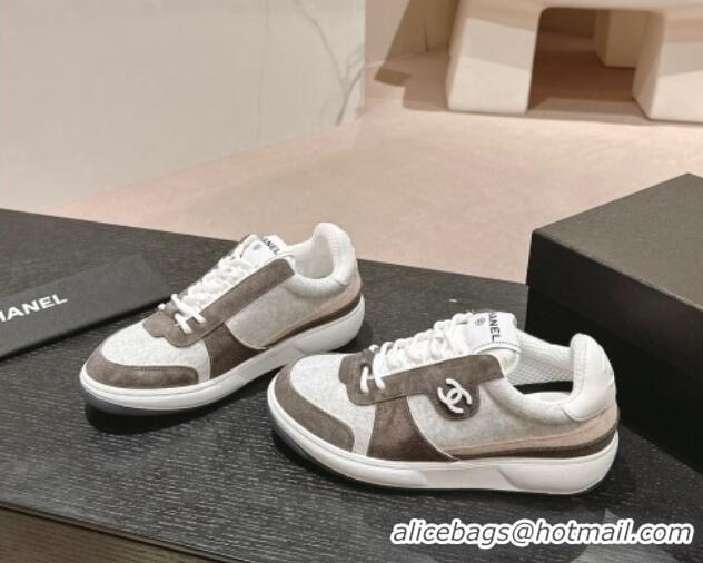 Luxurious Chanel Wool Fabric and Suede Sneakers Grey 817021