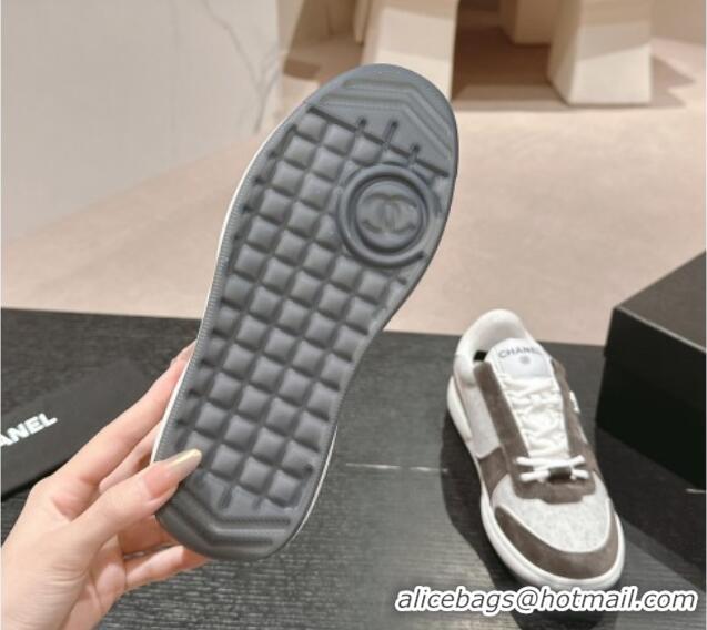 Luxurious Chanel Wool Fabric and Suede Sneakers Grey 817021