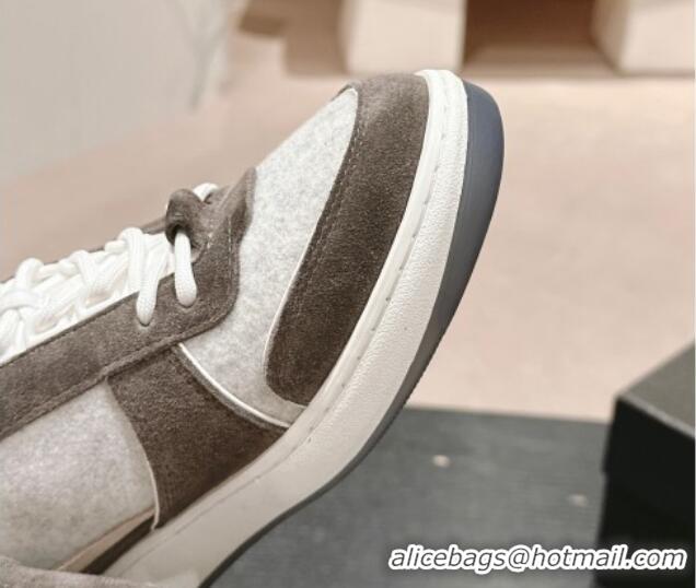 Luxurious Chanel Wool Fabric and Suede Sneakers Grey 817021