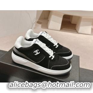 Good Product Chanel Wool Fabric and Suede Sneakers Black 817022