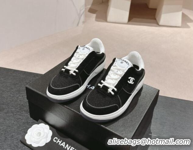 Good Product Chanel Wool Fabric and Suede Sneakers Black 817022