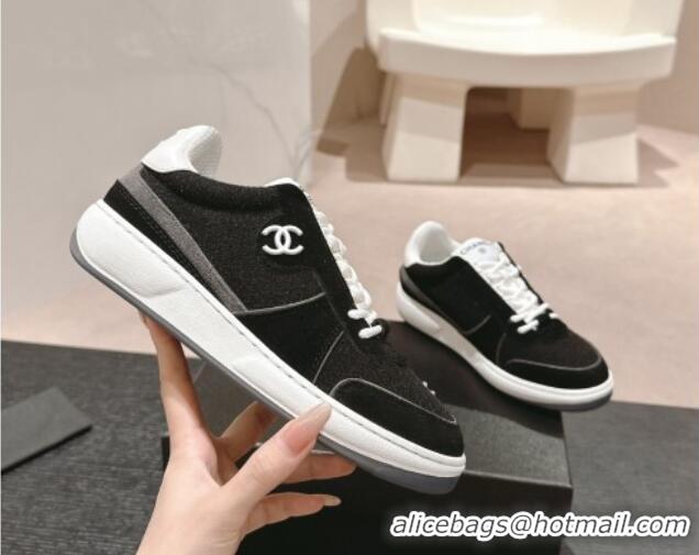 Good Product Chanel Wool Fabric and Suede Sneakers Black 817022