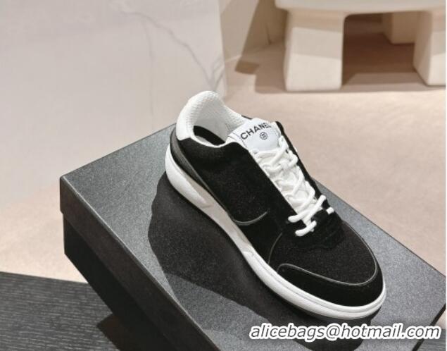 Good Product Chanel Wool Fabric and Suede Sneakers Black 817022