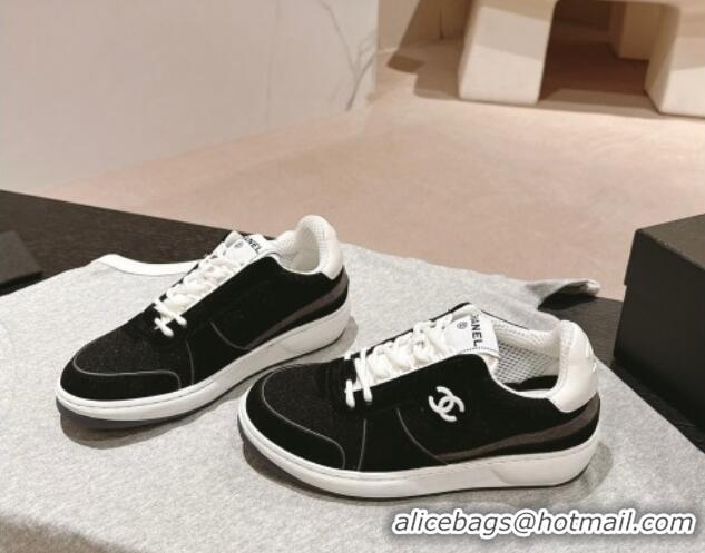 Good Product Chanel Wool Fabric and Suede Sneakers Black 817022