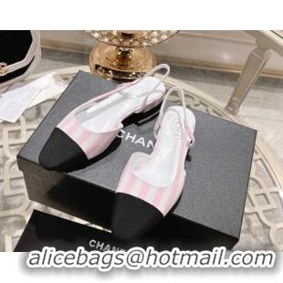 Sumptuous Chanel Stripes Printed Fabric Slingback Flat Pink 817025