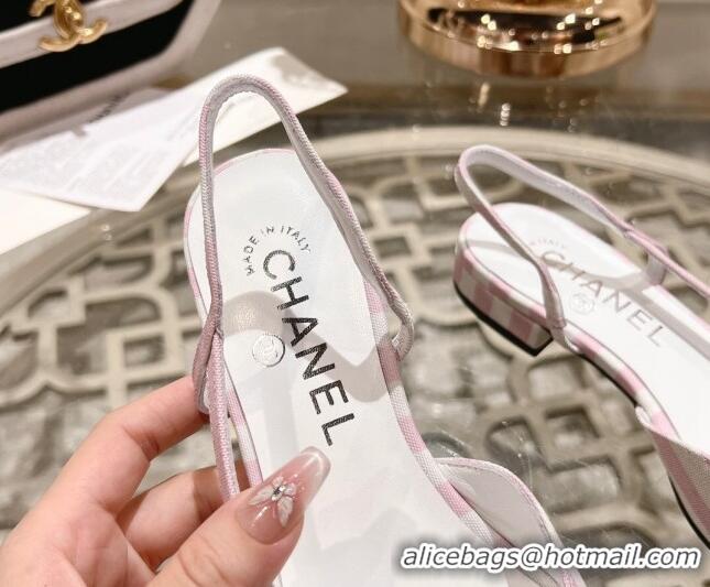 Sumptuous Chanel Stripes Printed Fabric Slingback Flat Pink 817025