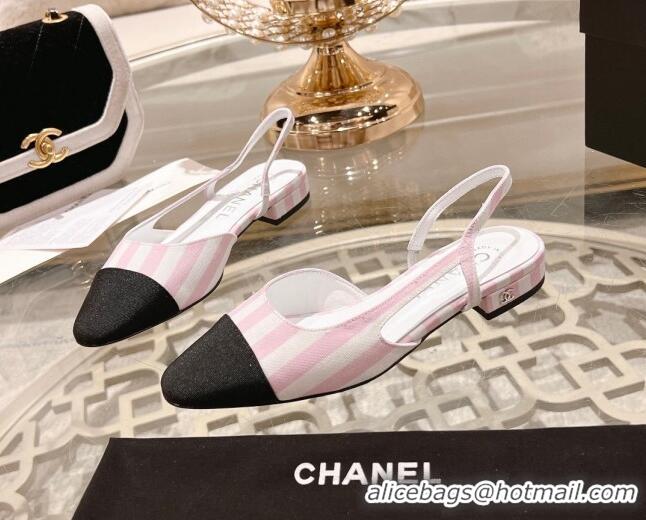 Sumptuous Chanel Stripes Printed Fabric Slingback Flat Pink 817025