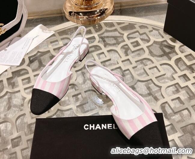 Sumptuous Chanel Stripes Printed Fabric Slingback Flat Pink 817025