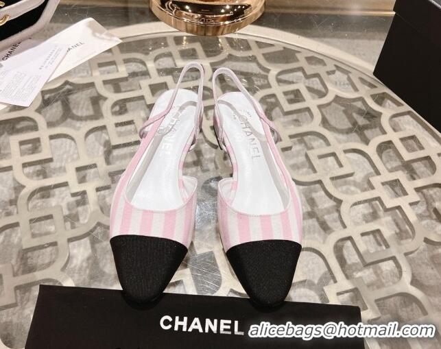 Sumptuous Chanel Stripes Printed Fabric Slingback Flat Pink 817025