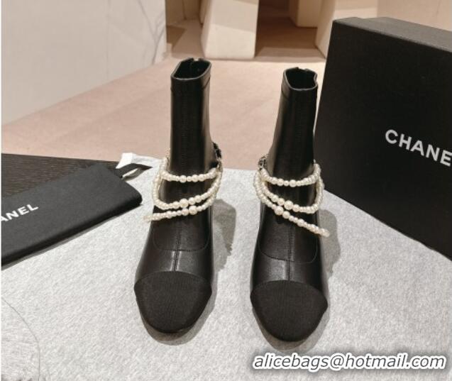 Hot Style Chanel Stretch Lambskin Ankle Boots 5.5cm with Star Pearls Black 817027