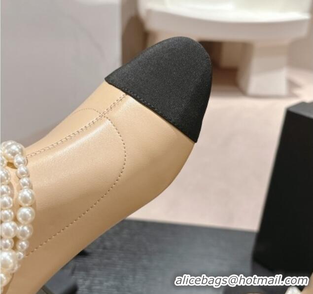 Sophisticated Chanel Stretch Lambskin Ankle Boots 5.5cm with Star Pearls Beige 817029