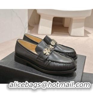 Shop Cheap Chanel Calfskin Loafers 3cm with Logo Charm Black 817030