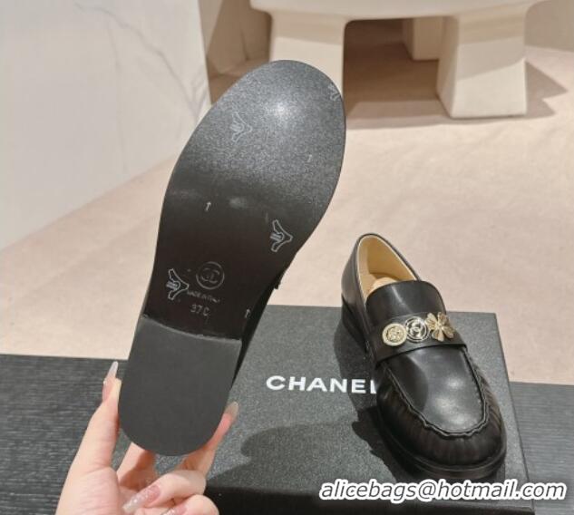 Shop Cheap Chanel Calfskin Loafers 3cm with Logo Charm Black 817030