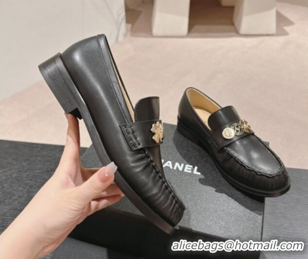 Shop Cheap Chanel Calfskin Loafers 3cm with Logo Charm Black 817030