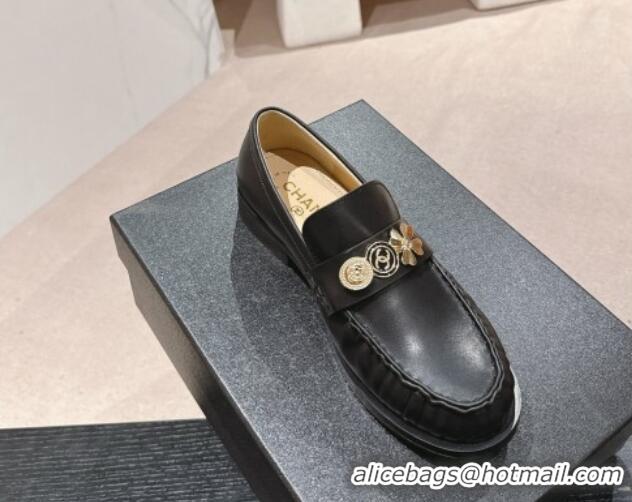 Shop Cheap Chanel Calfskin Loafers 3cm with Logo Charm Black 817030