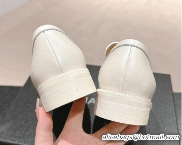 Best Grade Chanel Calfskin Loafers 3cm with Logo Charm White 817031