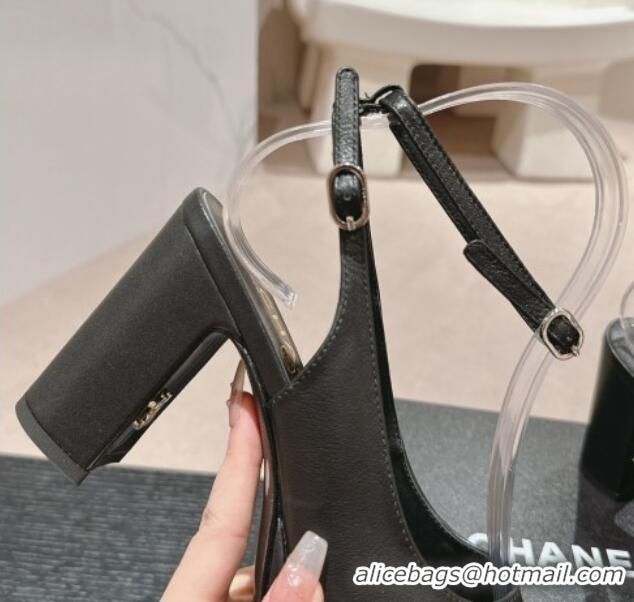 Fashion Luxury Chanel Lambskin Slingback Platform Pumps 9cm with Ankle Strap Black 817032