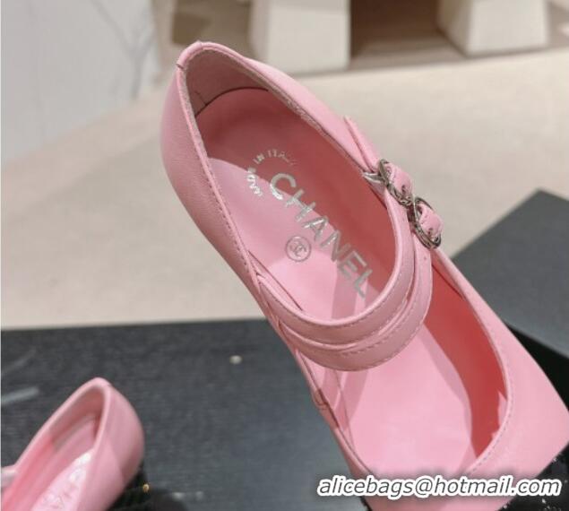 Good Quality Chanel Calfskin Mary Janes Pumps 7.5cm with Strass Pink 817037