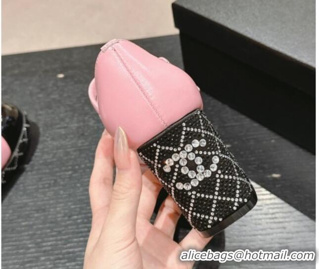 Good Quality Chanel Calfskin Mary Janes Pumps 7.5cm with Strass Pink 817037