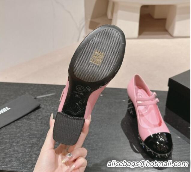 Good Quality Chanel Calfskin Mary Janes Pumps 7.5cm with Strass Pink 817037