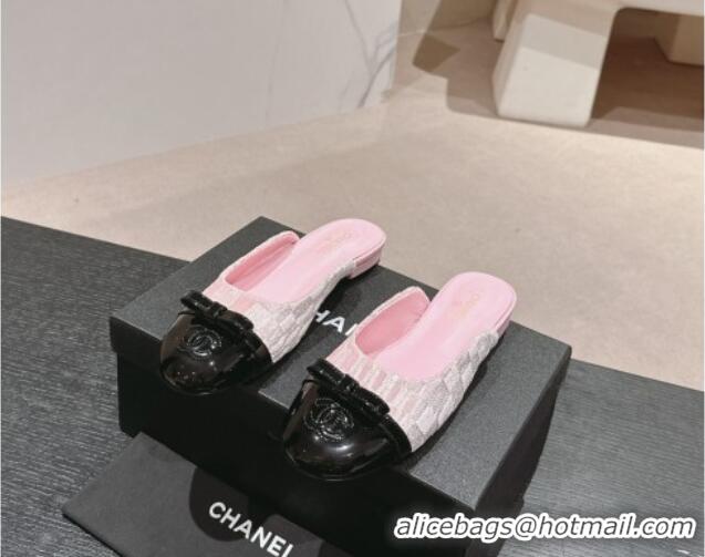 Shop Duplicate Chanel Tweed Flat Mules with Bow Pink 817041