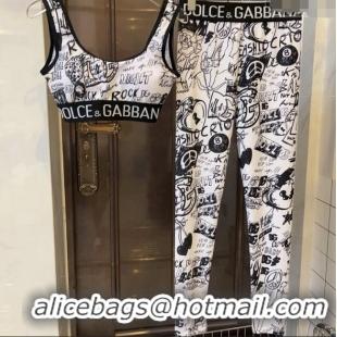 Buy New Cheap Dolce & Gabbana DG Print Yoga Activewear Set 0709 White 2024