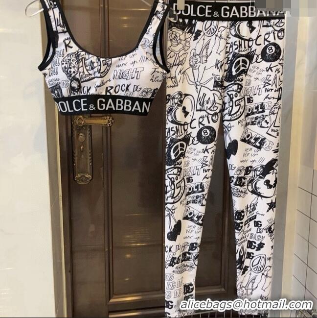 Buy New Cheap Dolce & Gabbana DG Print Yoga Activewear Set 0709 White 2024