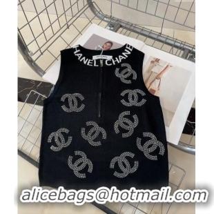 Low Cost Chanel Vest with Strass CC and Zip 0729 Black 2024