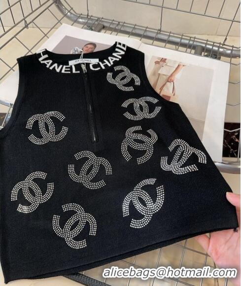 Low Cost Chanel Vest with Strass CC and Zip 0729 Black 2024