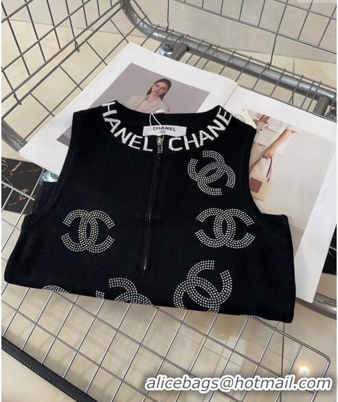 Low Cost Chanel Vest with Strass CC and Zip 0729 Black 2024