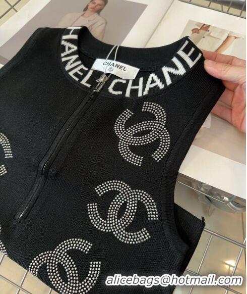 Low Cost Chanel Vest with Strass CC and Zip 0729 Black 2024